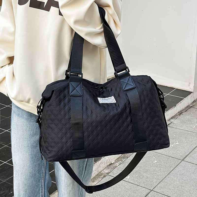 [Versatile Travel Tote Bag] Heavy-Duty Nylon Versatile Unisex Travel Tote Bag | Detachable Strap, Multi-Color Options (Black, White, Blue, Purple, Beige, Navy) - Zipper Closure & Golden-Tone Hardware | Business, Gym, Weekend Trips | Men's & Women's Durabl