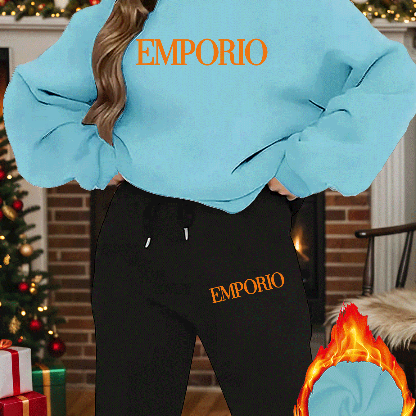 2pcs Women's Y2K Emporio-Inspired Matching Sweatsuit Set - Oversized Beige & Black Letter Print Tracksuit, Round Neck Long Sleeve Tracksuit (Jumpsuit) - Machine Washable Polyester/Elastane Blend for Casual & Formal Wear - IRON GODDESS