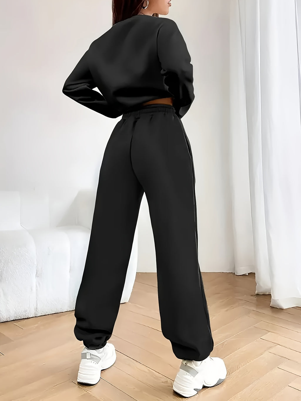 Cozy Geometric FleeceLined Womens Sportswear Set - IRON GODDESS