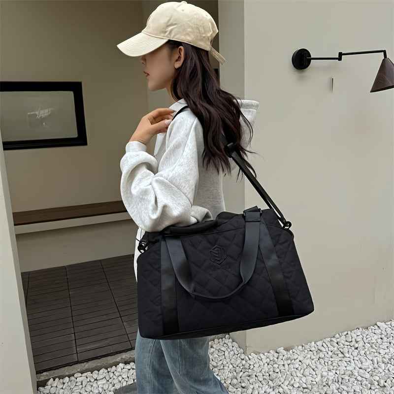 [Large Capacity Travel Duffle] Durable Polyester Unisex Large Capacity Travel Duffle Bag | Lightweight Sporty Gym & Business Duffle with Dry/Wet Compartments, Convertible Handheld/Crossbody Design, White/Black