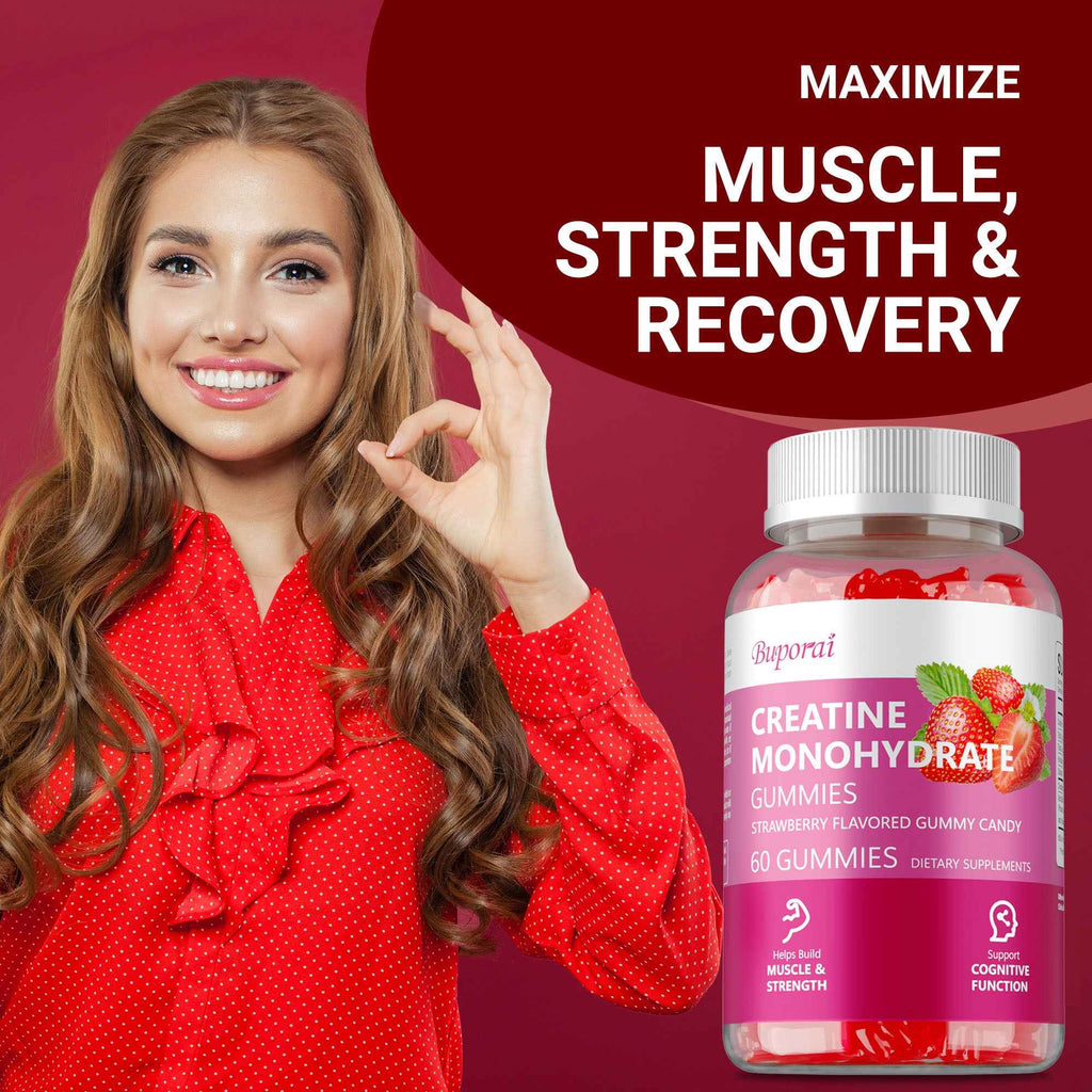 Creatine Monohydrate Gummies - Muscle Support, Strength, Recovery, Cognitive Health, Memory, Pre-Workout Supplement - 60pcs