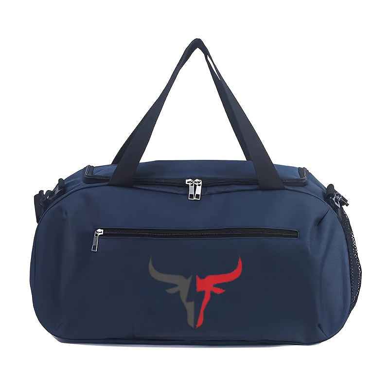 White Bull Head Logo Oxford Duffel Bag - Lightweight, Large Capacity, Zipper Closure, Foldable, Suitable for Travel, Yoga and Training Gear | Casual Style Bag | Durable Zippered Travel Luggage for Teens, for Teenager