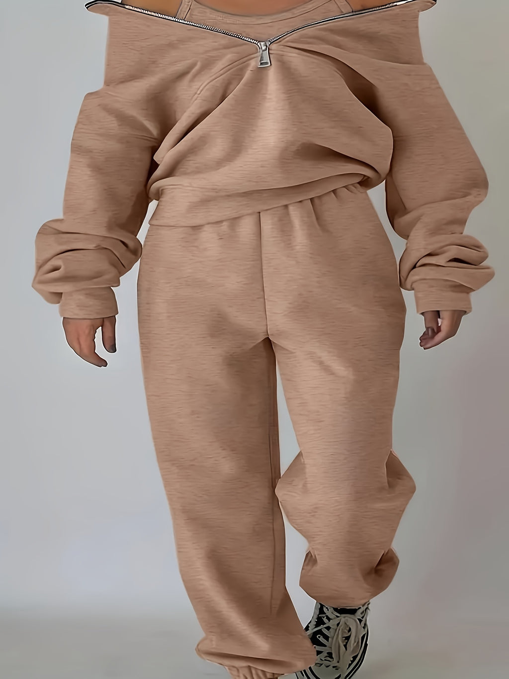 Womens Long Sleeve Zip Sweatshirt  Pants Set - IRON GODDESS