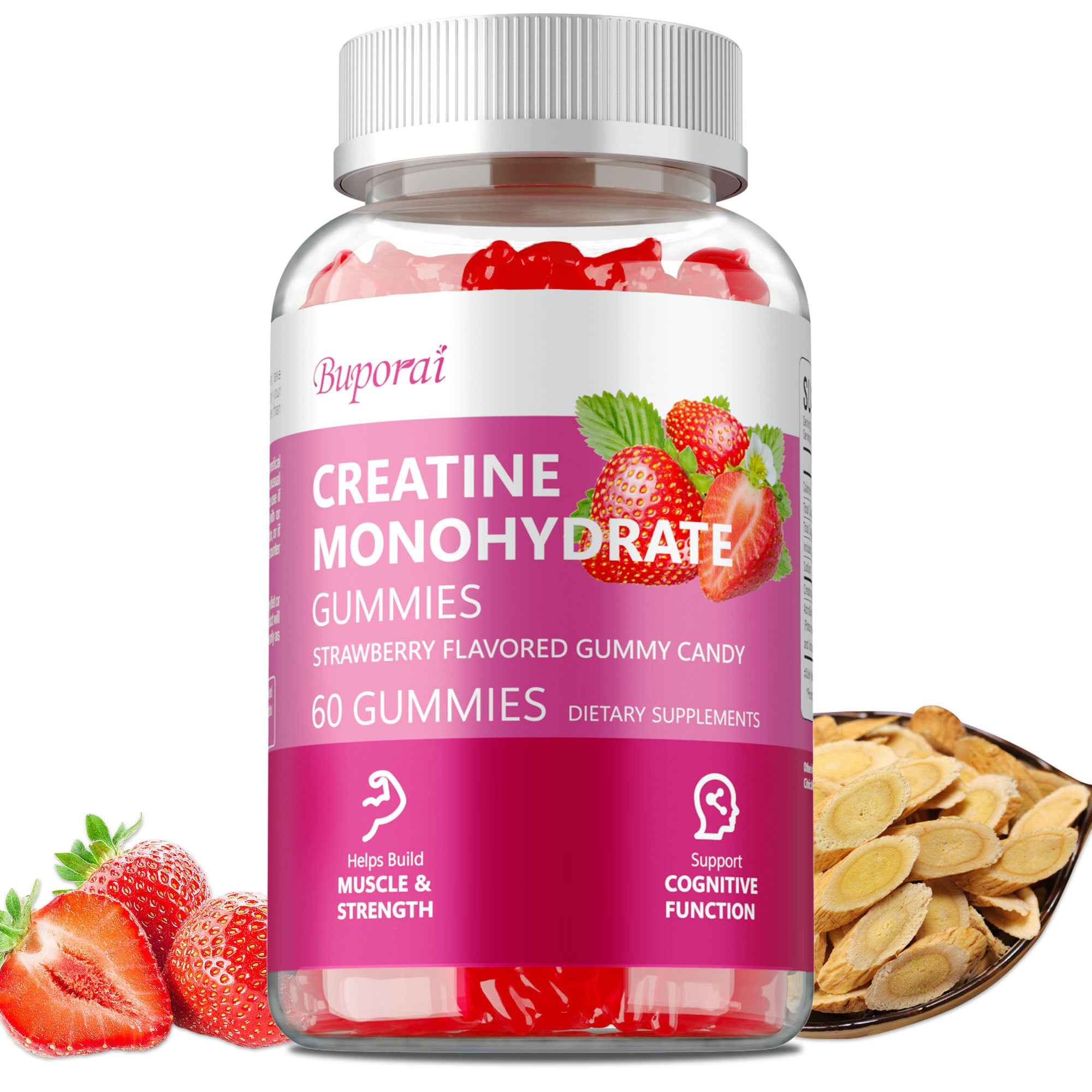 Creatine Monohydrate Gummies - Muscle Support, Strength, Recovery, Cognitive Health, Memory, Pre-Workout Supplement - 60pcs