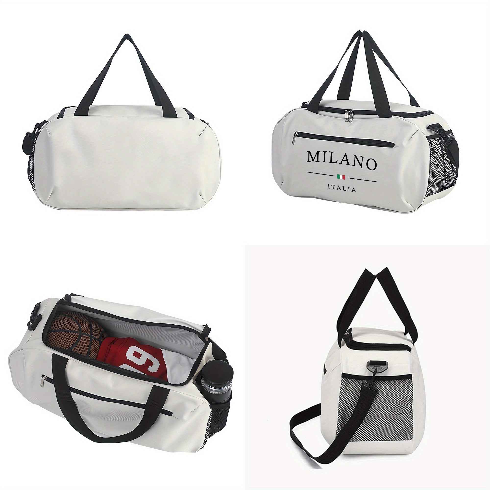 Duffel Bag with MILANO Pattern, Essential Handbag for The Gym, Reinforced Double Handles, Lightweight Oxford Fabric, Suitable for Yoga and Fitness, Machine Washable, Travel Bag, for Teenager