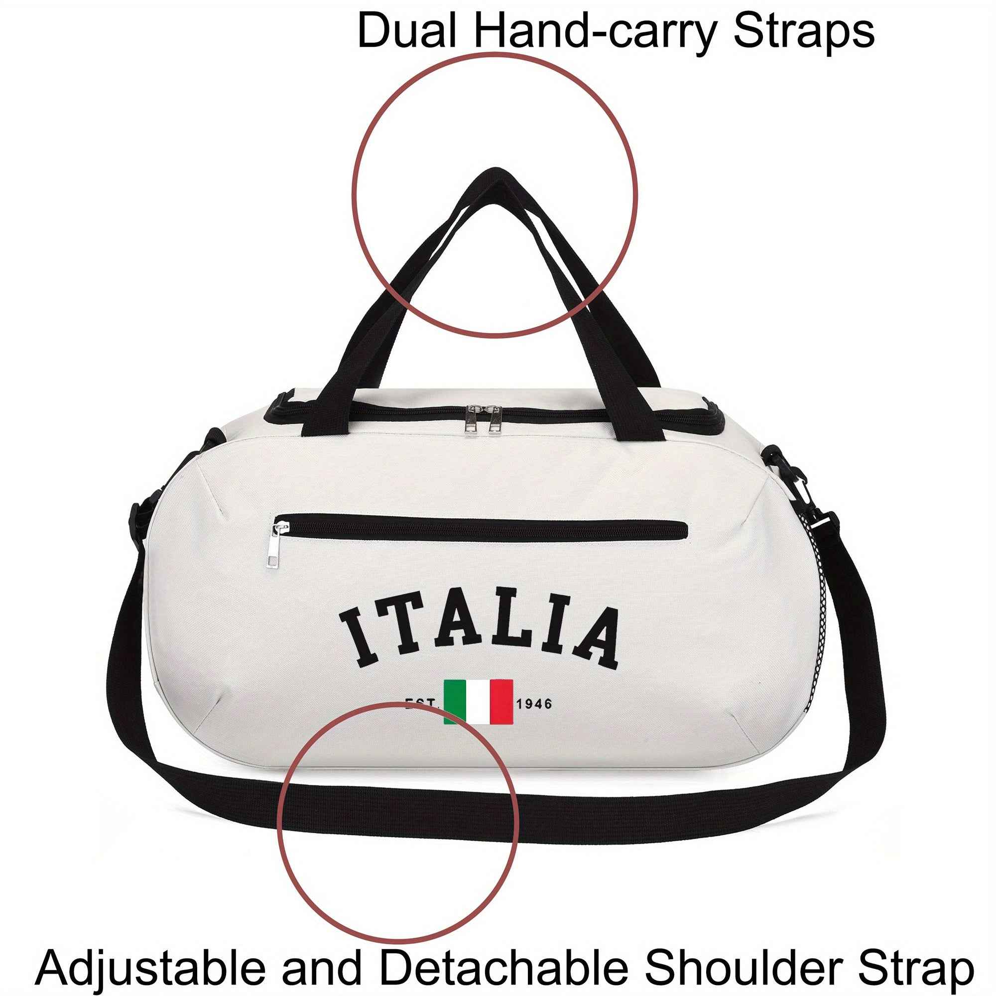 [Large-Capacity Travel Duffel] Italia Pattern Large-Capacity Travel Duffel Bag - Lightweight Zipper Gym & Yoga Bag With Italian Flag Design, Durable Polyester Lining, Double Handles For College, Vacation, Outdoor Activities, Gym Bag, Vacation Essentials,