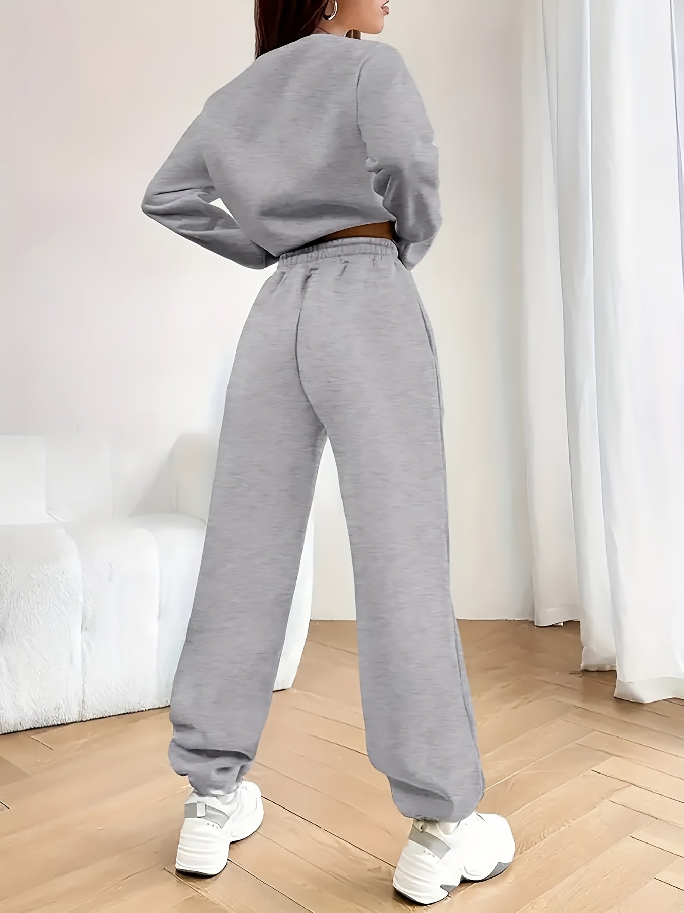 [Autumn/Winter Geometric Pattern Milano Set] Milano Italy Sweatshirt and Pants Set - Fashionable Autumn/Winter Geometric Patterned Knit Fabric, Round Neck, Polyester, Casual Women'S Two-Piece Outfit - IRON GODDESS