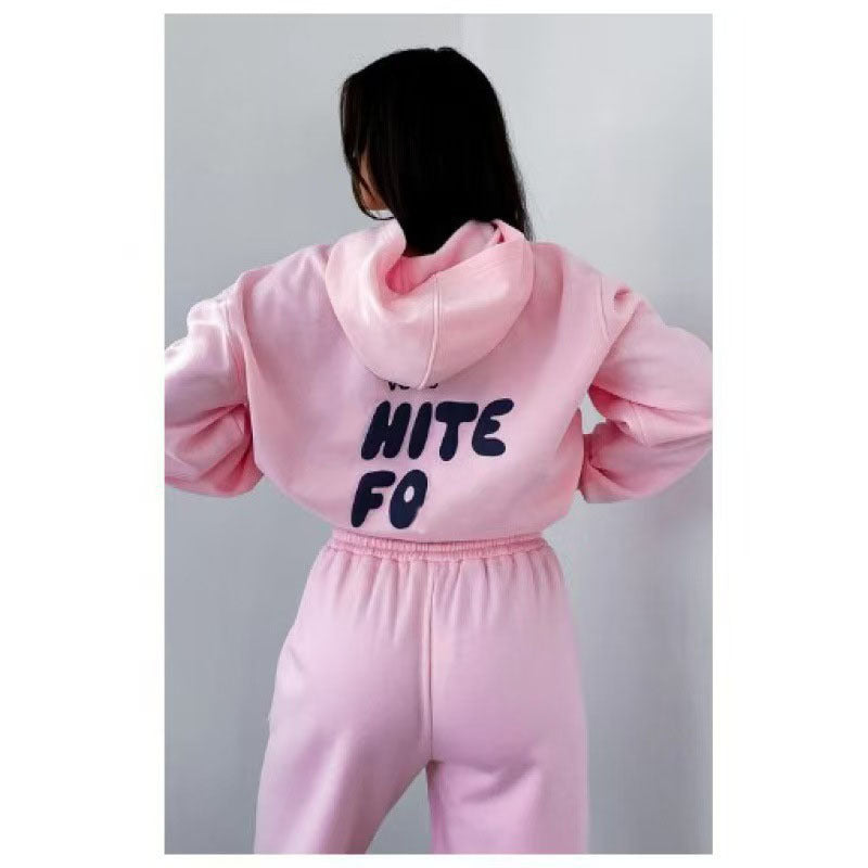 2025 New Style Letter Logo Insulated Sweatshirt and Pants for Ladies' Casual s Head Cover with Hood, Cold Weather Clothing, Casual Wear, Hooded Sweatshirt, Trendy Casual, Comfortable Fabric, Durable Stitching, Ladies' Sweatsuit, Unisex Hoodie, Winter Ward - IRON GODDESS