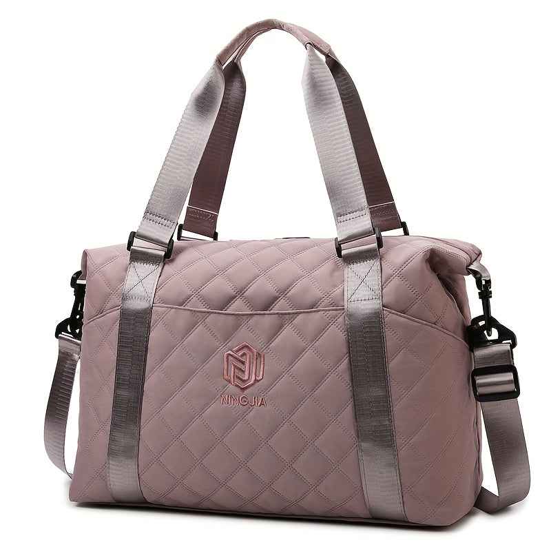[Large Capacity Travel Duffle] Durable Polyester Unisex Large Capacity Travel Duffle Bag | Lightweight Sporty Gym & Business Duffle with Dry/Wet Compartments, Convertible Handheld/Crossbody Design, White/Black
