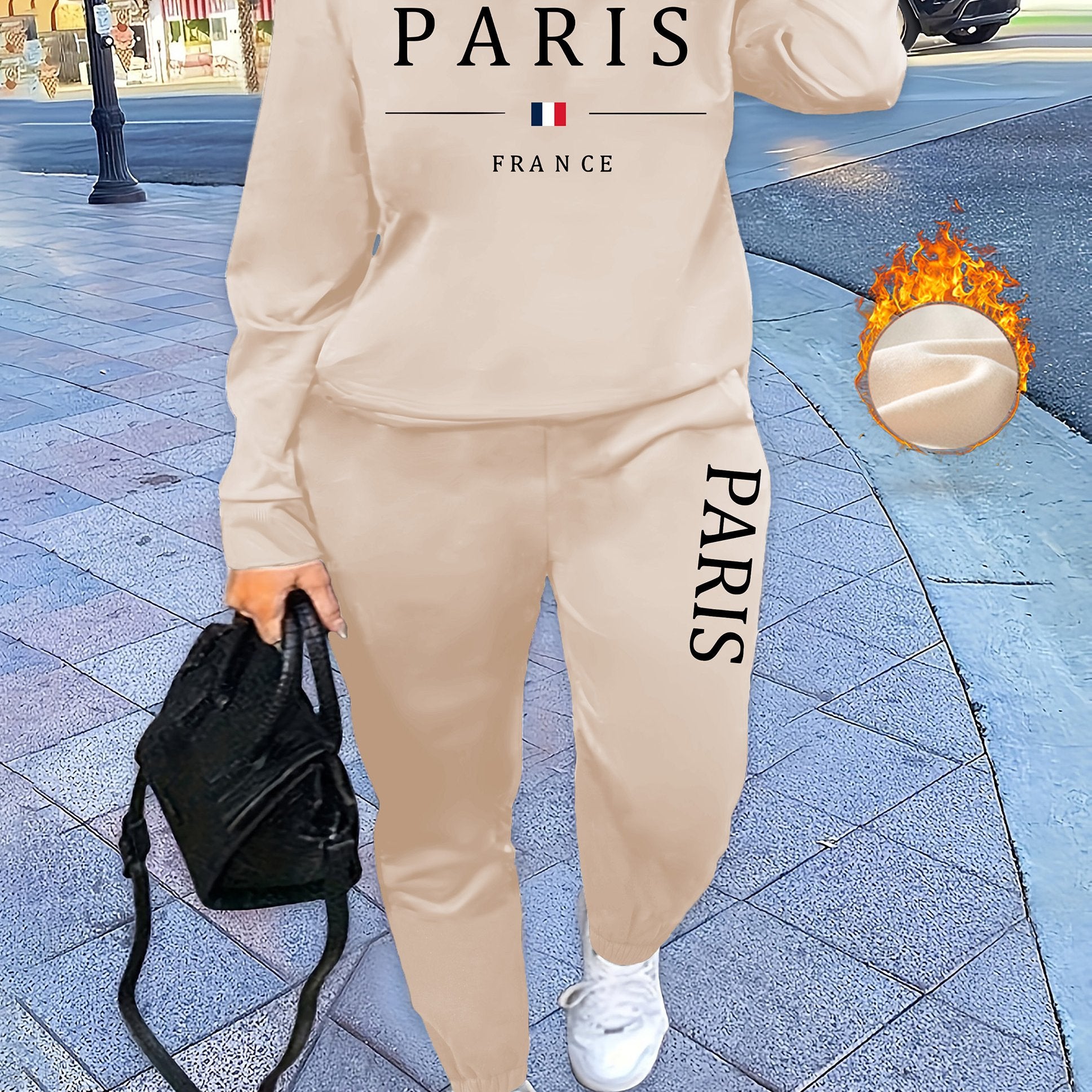 Letter Print TwoPiece Crew Neck Sweatshirt  Pants Set - IRON GODDESS