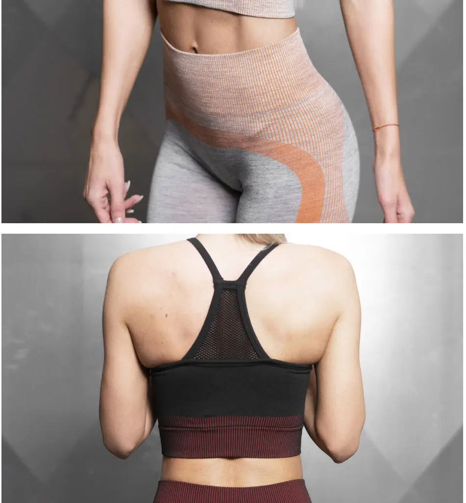 Women's Seamless Yoga Suit Sportswear Fitness Sport For Women Net Bra Gym Running Set Costume Yoga Sports High waist Leggings - IRON GODDESS