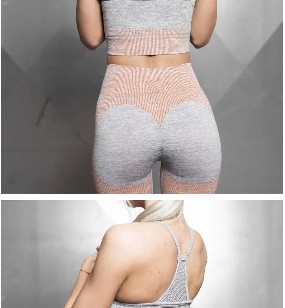 Women's Seamless Yoga Suit Sportswear Fitness Sport For Women Net Bra Gym Running Set Costume Yoga Sports High waist Leggings - IRON GODDESS