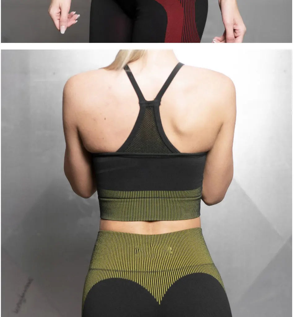 Women's Seamless Yoga Suit Sportswear Fitness Sport For Women Net Bra Gym Running Set Costume Yoga Sports High waist Leggings - IRON GODDESS