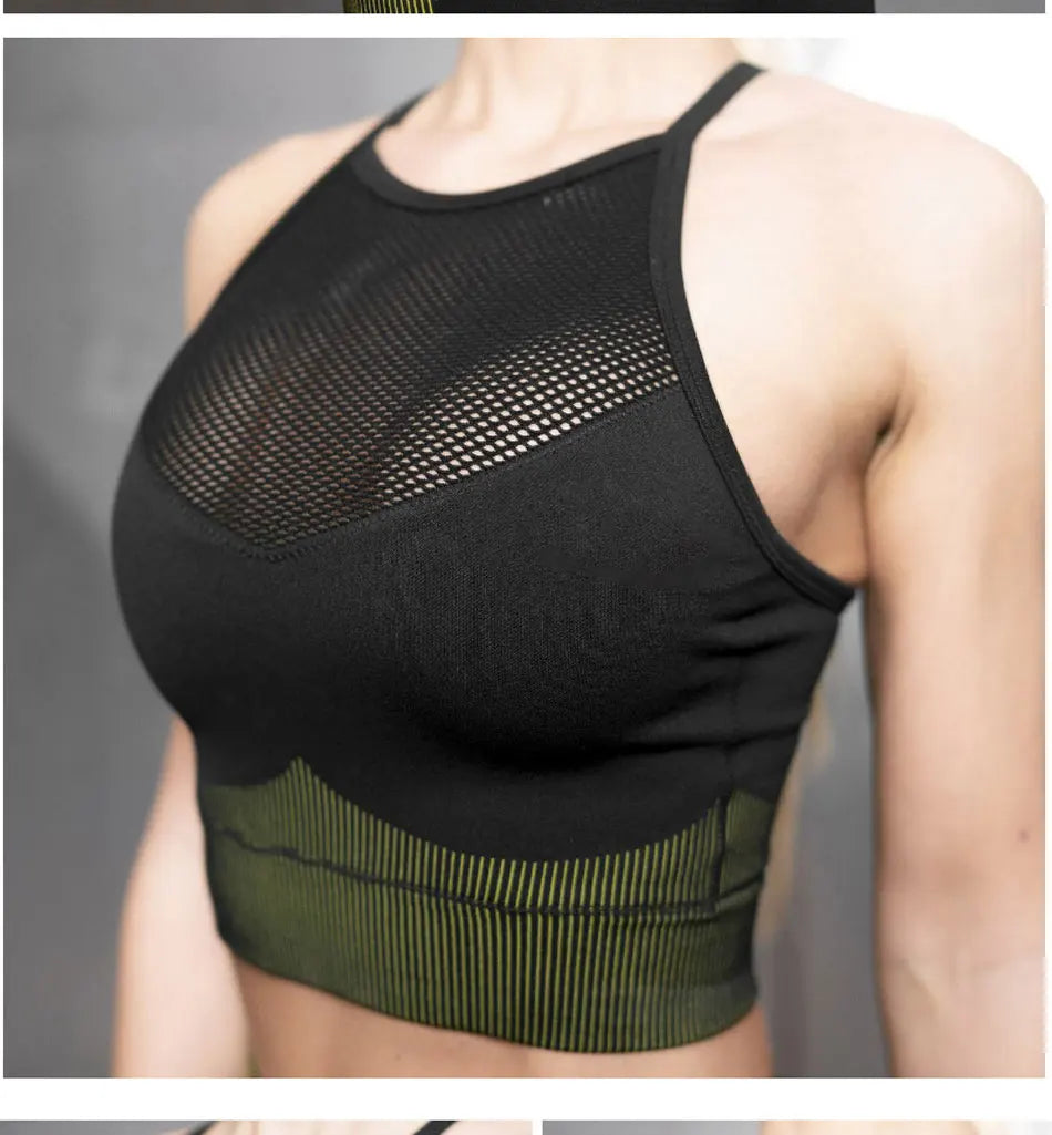 Women's Seamless Yoga Suit Sportswear Fitness Sport For Women Net Bra Gym Running Set Costume Yoga Sports High waist Leggings - IRON GODDESS