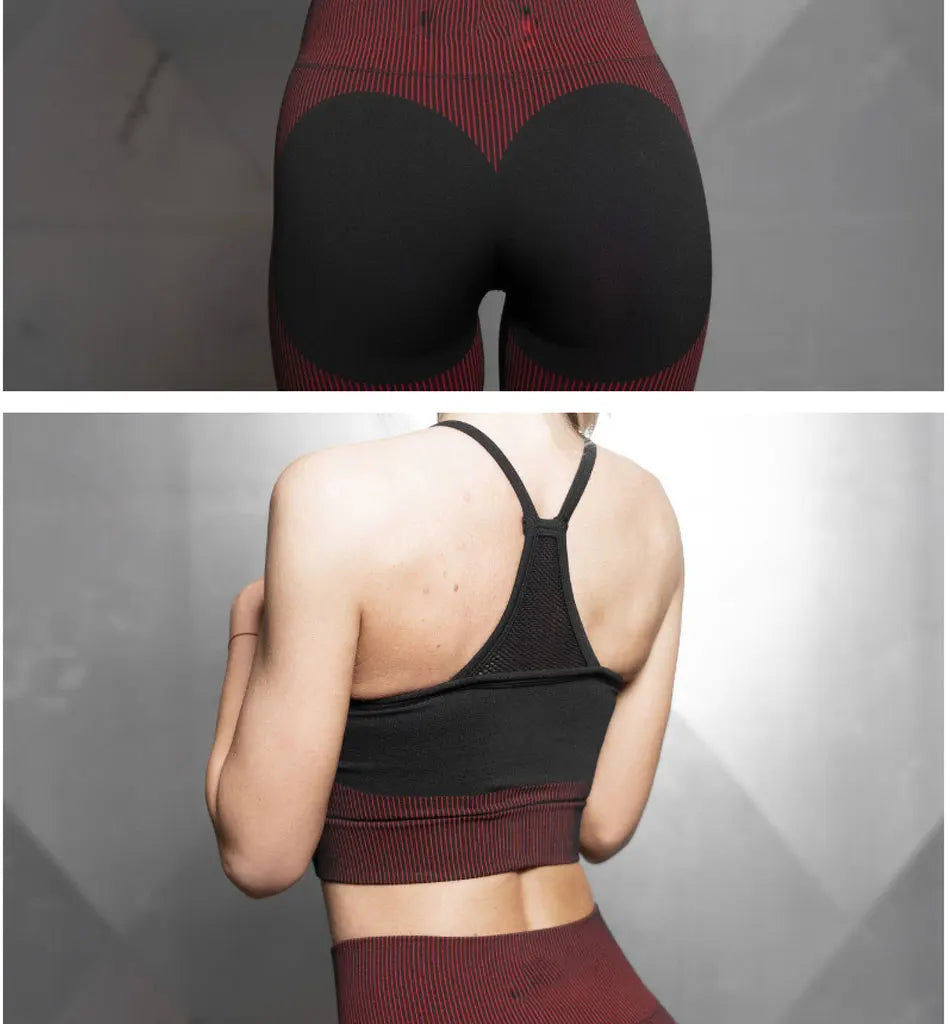 Women's Seamless Yoga Suit Sportswear Fitness Sport For Women Net Bra Gym Running Set Costume Yoga Sports High waist Leggings - IRON GODDESS