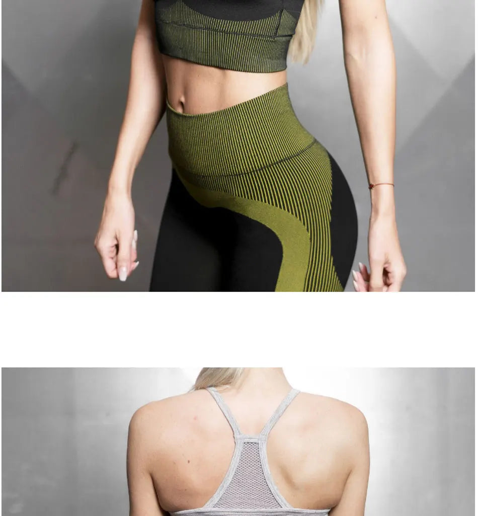 Women's Seamless Yoga Suit Sportswear Fitness Sport For Women Net Bra Gym Running Set Costume Yoga Sports High waist Leggings - IRON GODDESS