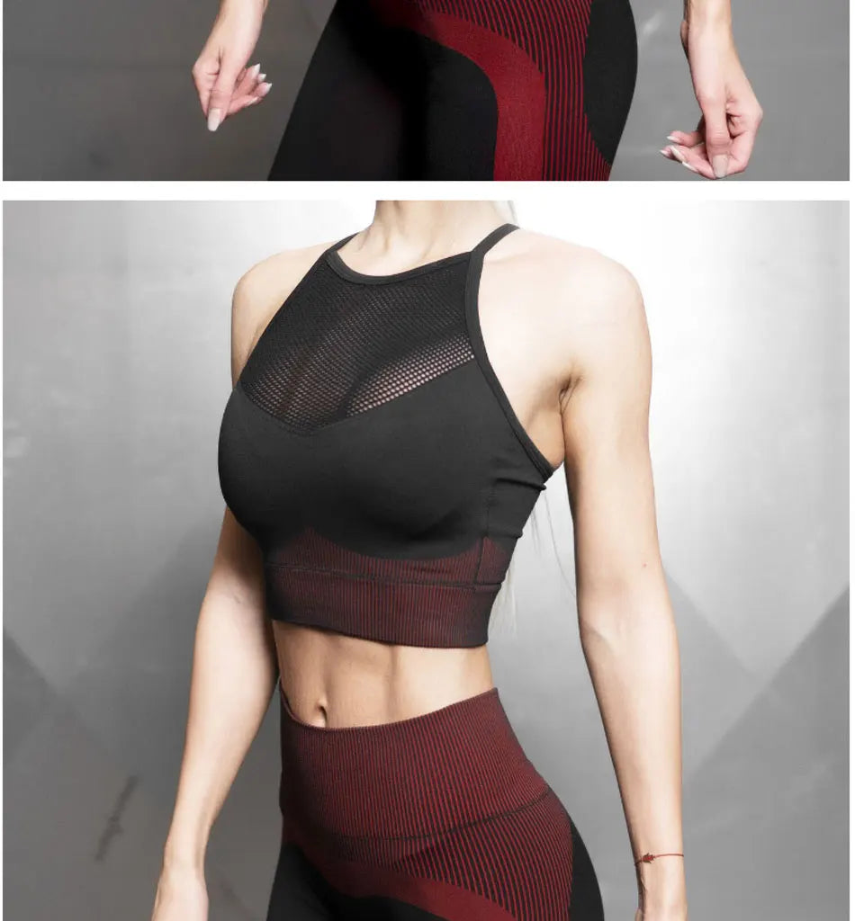 Women's Seamless Yoga Suit Sportswear Fitness Sport For Women Net Bra Gym Running Set Costume Yoga Sports High waist Leggings - IRON GODDESS