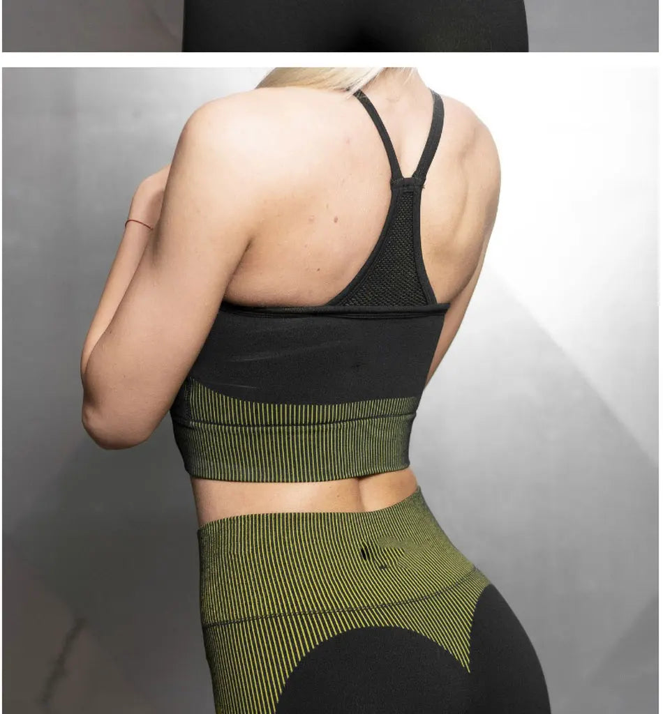 Women's Seamless Yoga Suit Sportswear Fitness Sport For Women Net Bra Gym Running Set Costume Yoga Sports High waist Leggings - IRON GODDESS