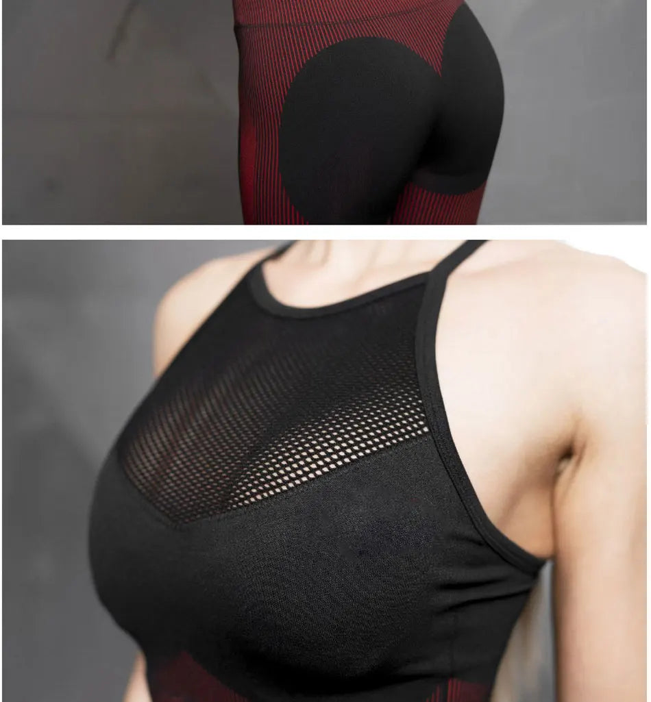 Women's Seamless Yoga Suit Sportswear Fitness Sport For Women Net Bra Gym Running Set Costume Yoga Sports High waist Leggings - IRON GODDESS