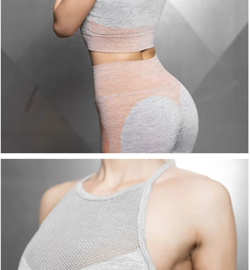 Women's Seamless Yoga Suit Sportswear Fitness Sport For Women Net Bra Gym Running Set Costume Yoga Sports High waist Leggings - IRON GODDESS