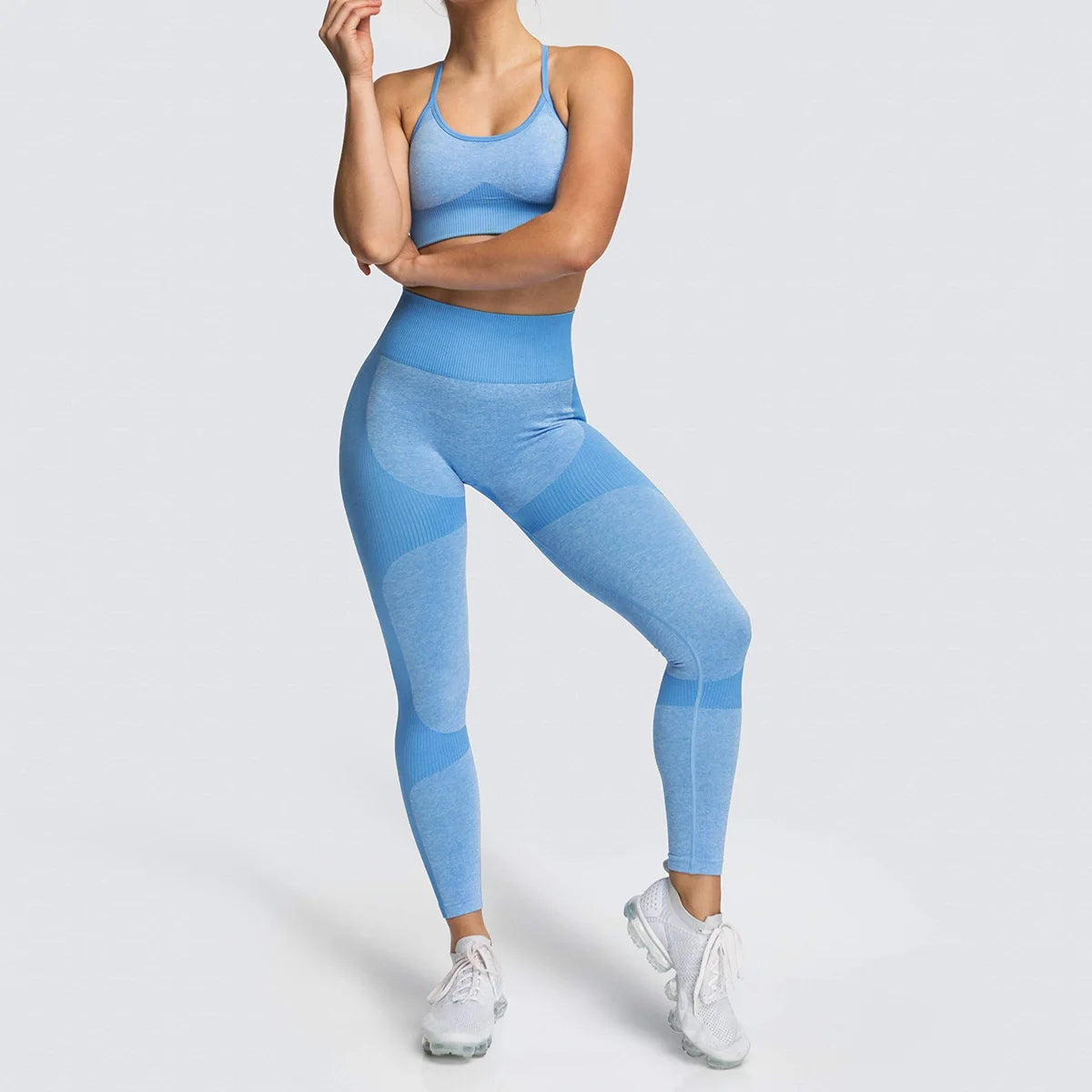 2pc/Set Seamless Yoga Set Women Fitness Clothing Sports Suits Sportswear Gym Leggings Padded Strappy Sports Bra Workout Set - IRON GODDESS