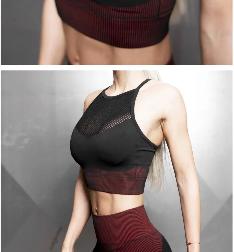Women's Seamless Yoga Suit Sportswear Fitness Sport For Women Net Bra Gym Running Set Costume Yoga Sports High waist Leggings - IRON GODDESS
