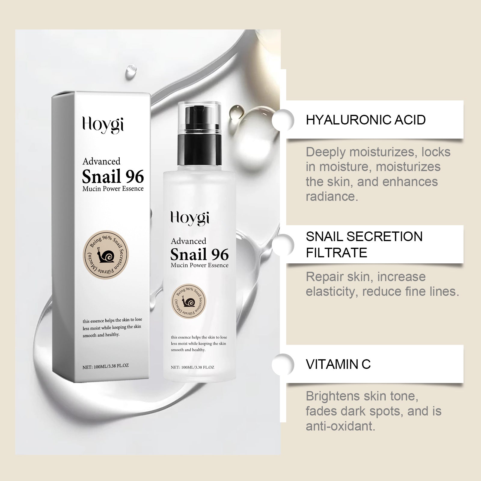 Hoygi Snail Mucin Hydrating Radiance Boosting Serum - IRON GODDESS