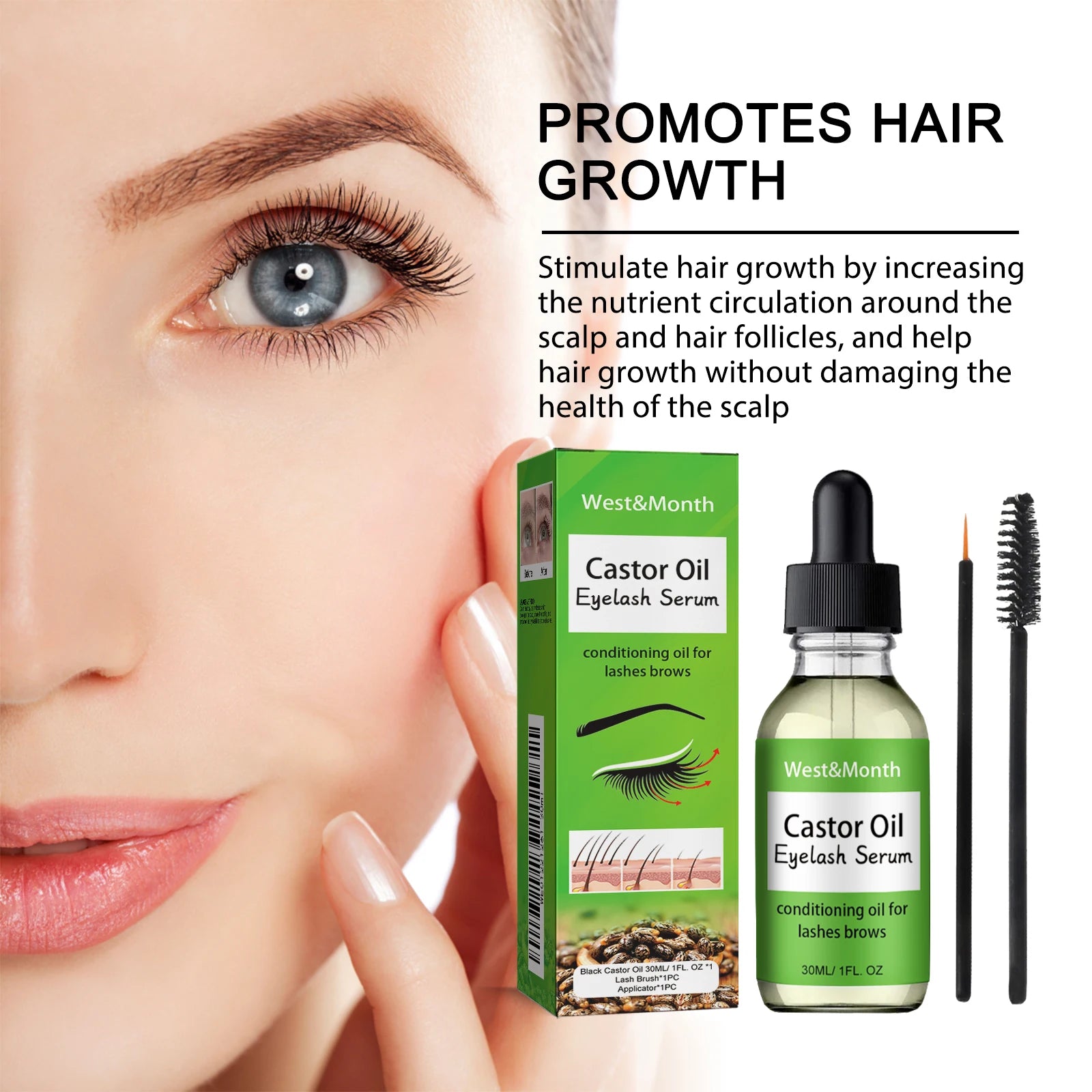 Castor Oil Eyelash Growth Serum With Brush Multipurpose Hair Eyebrow Eyelash Growth Thick Essence Nourishing Moisturize Liquid - IRON GODDESS