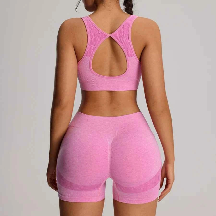 Seamless Yoga Bra  High Waist Shorts Set