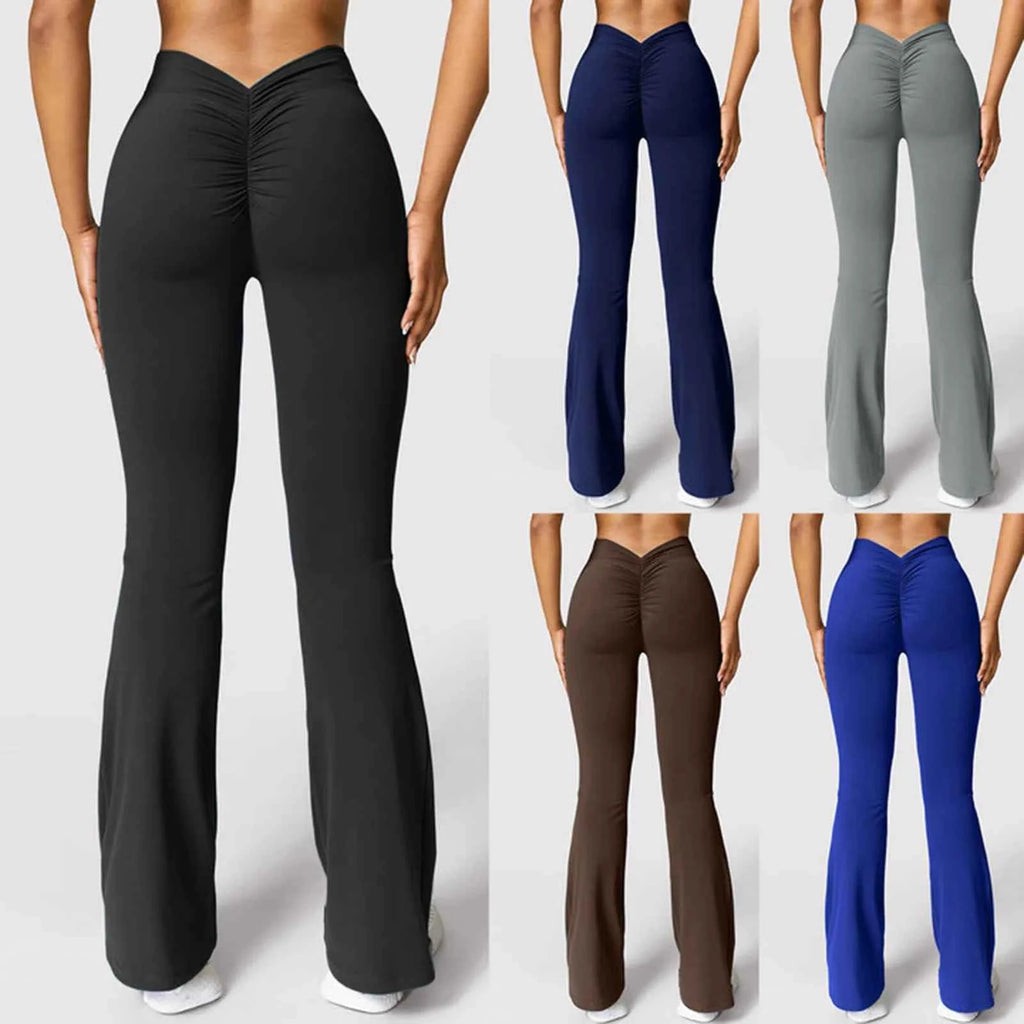 Sexy Yoga Flare Pants Women V-Cut Waist High Waist Push Up Butt Fitness Leggings Comfort Fit Gym Running Fashion Slim Leggings
