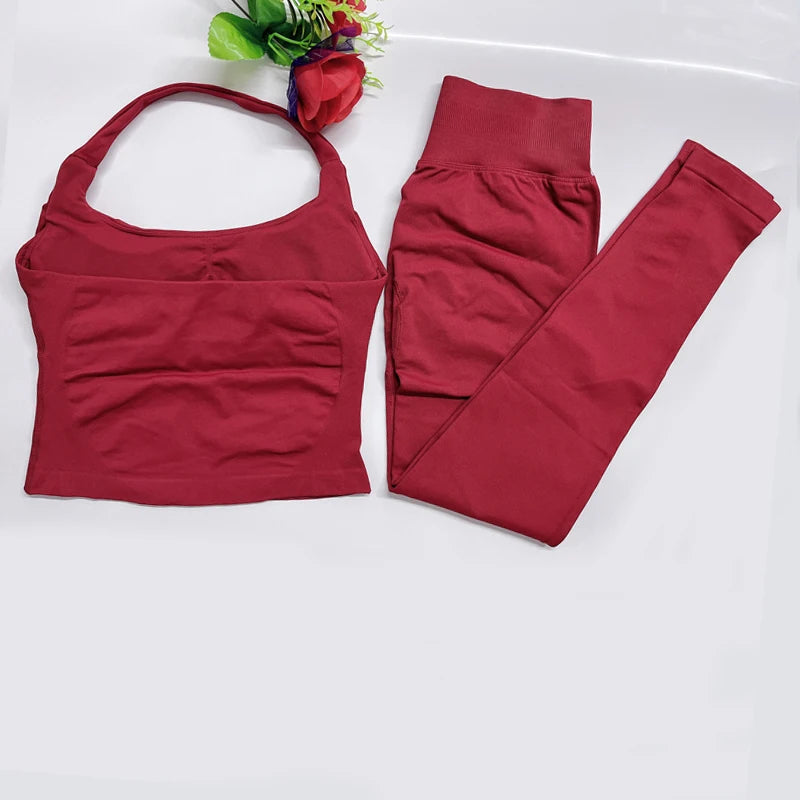 DFyoga two pieces yoga outfits clothing pants set woman Halter Top sports leggings pant Gym workout sets pilates clothes - IRON GODDESS