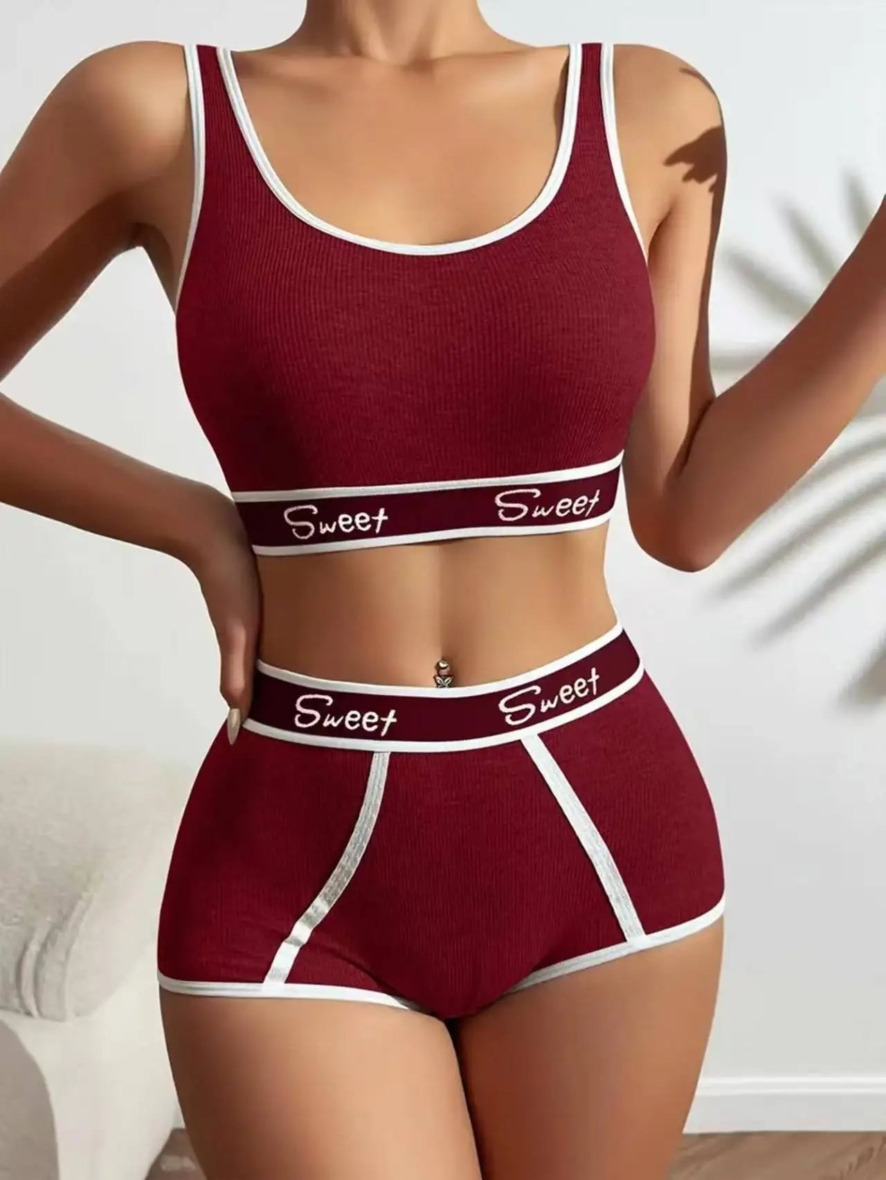 Sports Bra Sexy Wide Side Letter Suspenders Gym Bra Shorts Plus Size Tank Top Solid Color Two Piece Easy Clean Lingerie Shorts - IRON GODDESS
