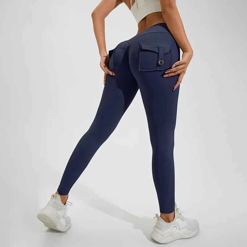 Peach Hip Pocket Leggings High Waist Push Up Gym Trousers