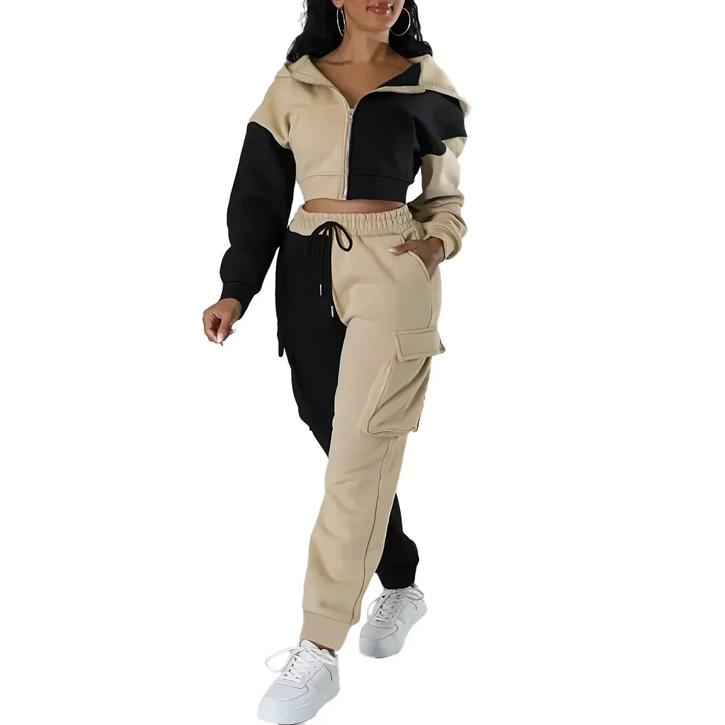 Womens Autumn Winter Hoodie  Cargo Pant Matching Set - IRON GODDESS