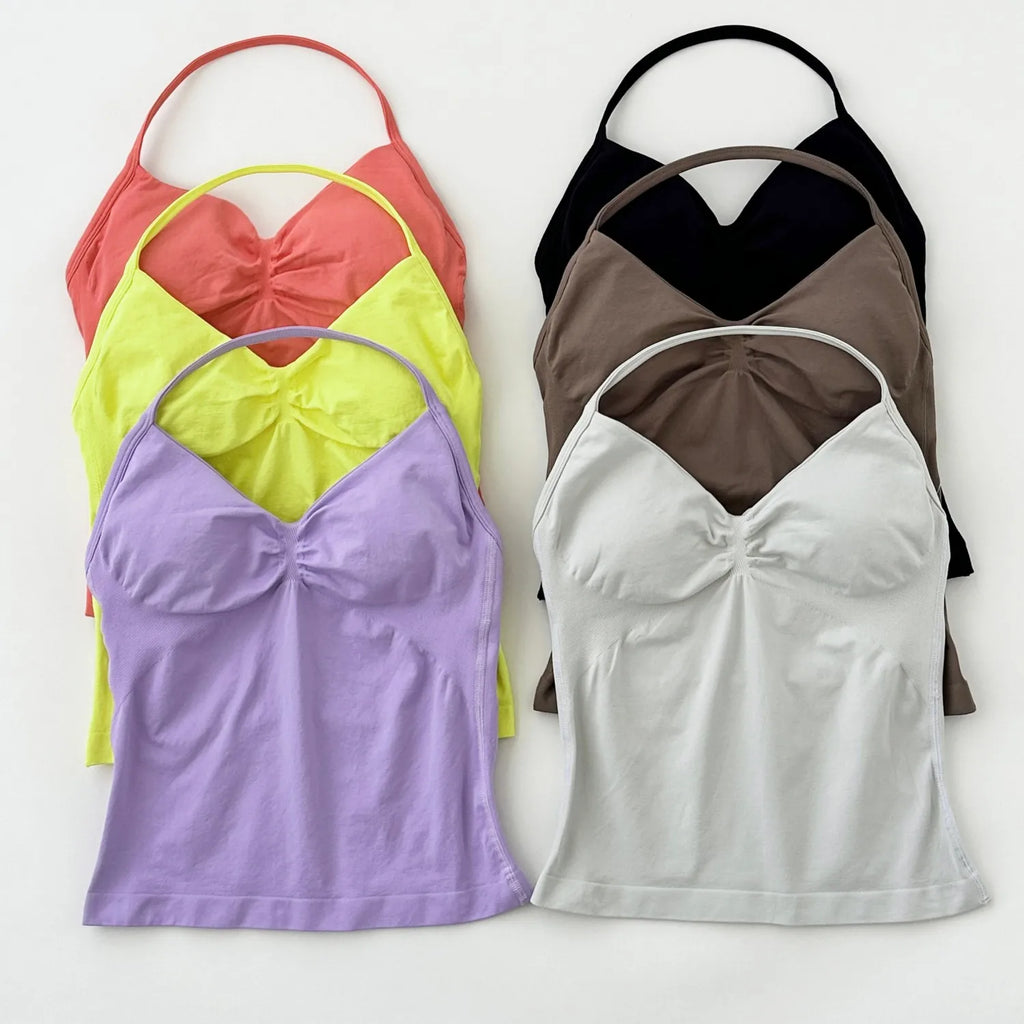 ARFTE Longline Strappy Gym Top Backless Gym Clothes Women Scrunch Built-in Bra With Removable Cups Yoga Tank Tops - IRON GODDESS
