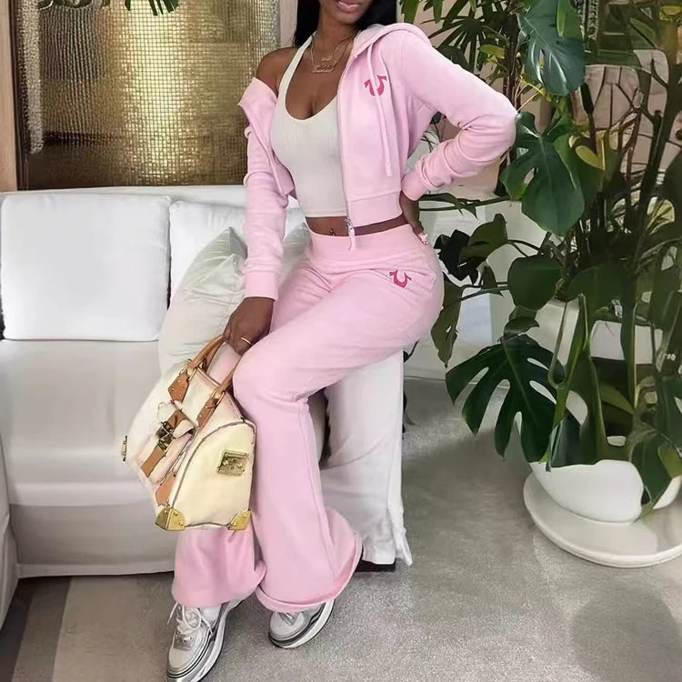 Stylish Lady 2025 Spring Hooded Sweatshirt  Pant Set - IRON GODDESS