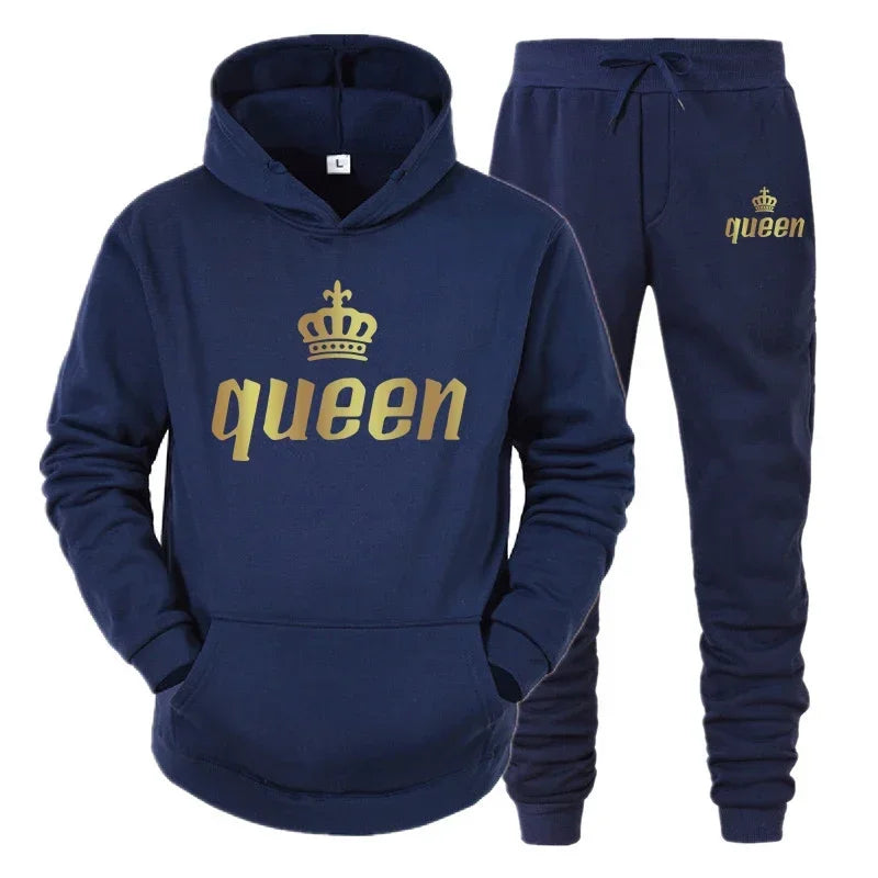 King  Queen Couple Tracksuit Hoodie Jogger Set - IRON GODDESS