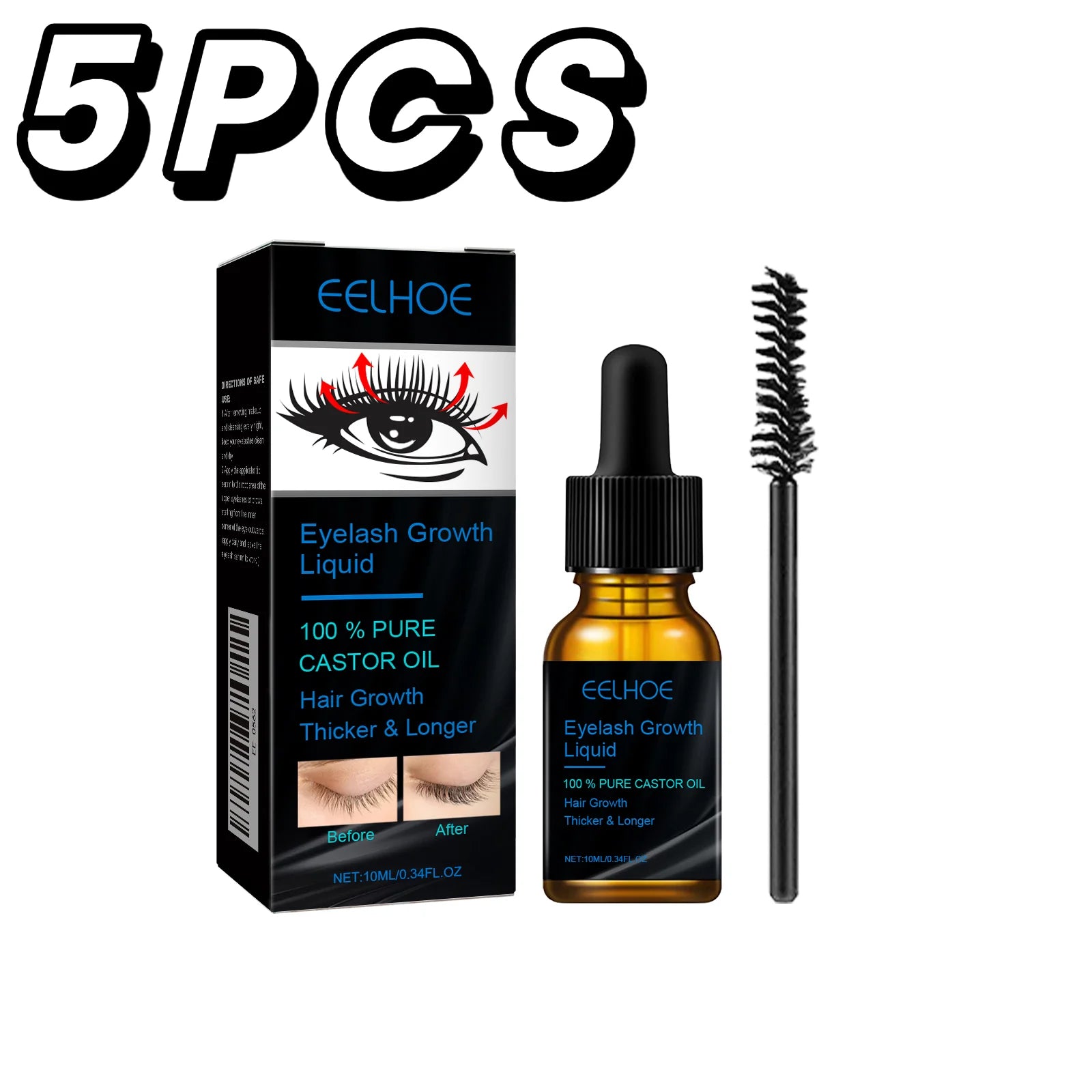 Castor Oil Eyelash Growth Serum With Brush Multipurpose Hair Eyebrow Eyelash Growth Thick Essence Nourishing Moisturize Liquid - IRON GODDESS