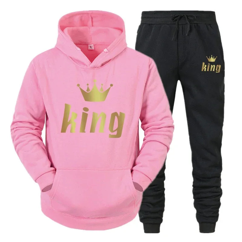King  Queen Couple Tracksuit Hoodie Jogger Set - IRON GODDESS