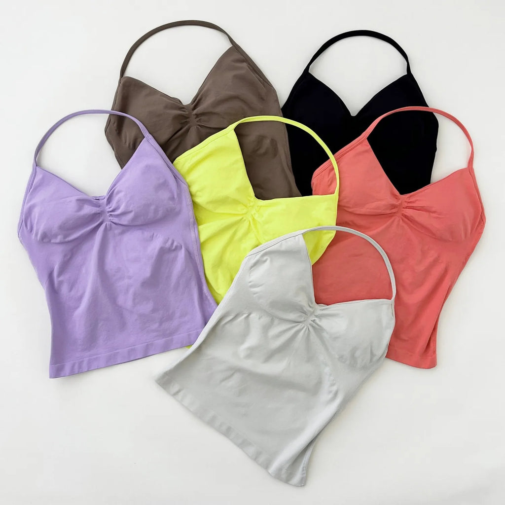 ARFTE Longline Strappy Gym Top Backless Gym Clothes Women Scrunch Built-in Bra With Removable Cups Yoga Tank Tops - IRON GODDESS