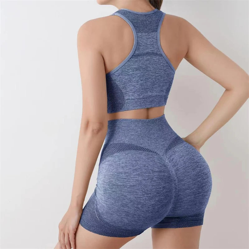 Seamless Women Yoga Set Workout Shirts Sport Shorts Bra Gym Suits Fitness Shorts Crop Top High Waist Running Sports Sets - IRON GODDESS