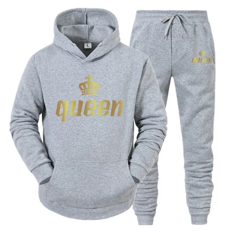 King  Queen Couple Tracksuit Hoodie Jogger Set - IRON GODDESS