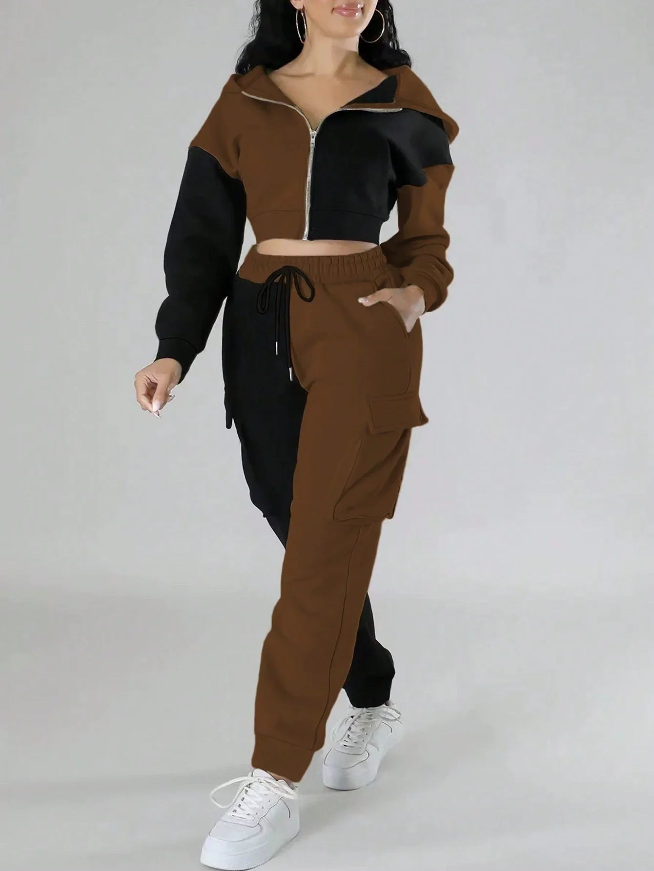 Womens Autumn Winter Hoodie  Cargo Pant Matching Set - IRON GODDESS