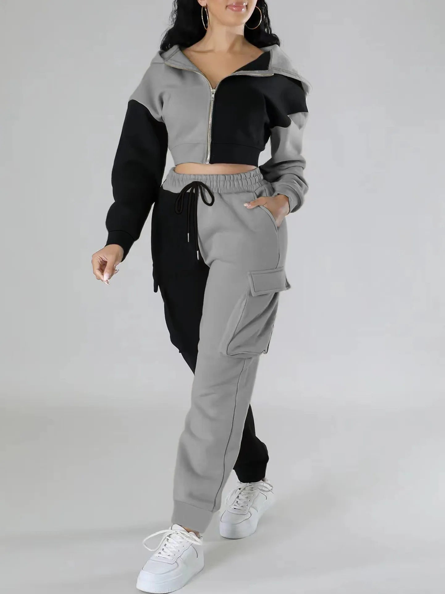 Womens Autumn Winter Hoodie  Cargo Pant Matching Set - IRON GODDESS