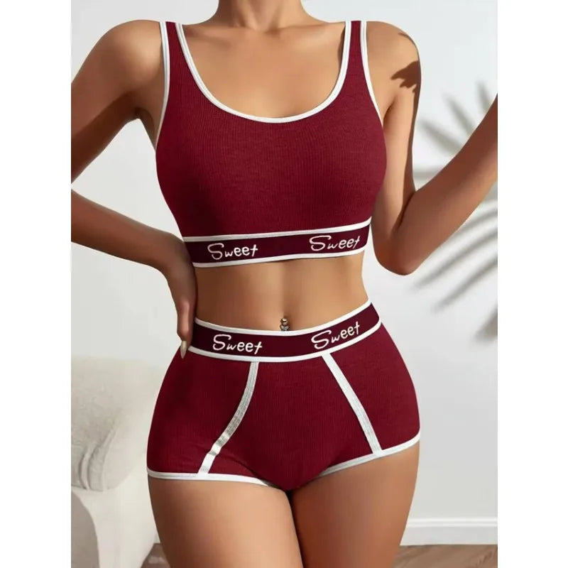Sports Bra Sexy Wide Side Letter Suspenders Gym Bra Shorts Plus Size Tank Top Solid Color Two Piece Easy Clean Lingerie Shorts - IRON GODDESS