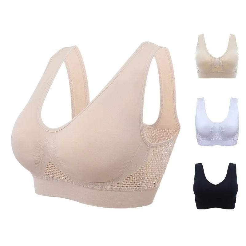 Mesh Hollowed-out Breathable Hole Sports Bra Sweat-absorbent Shockproof Pad Sports Top Gym Running Fitness Sports Top - IRON GODDESS
