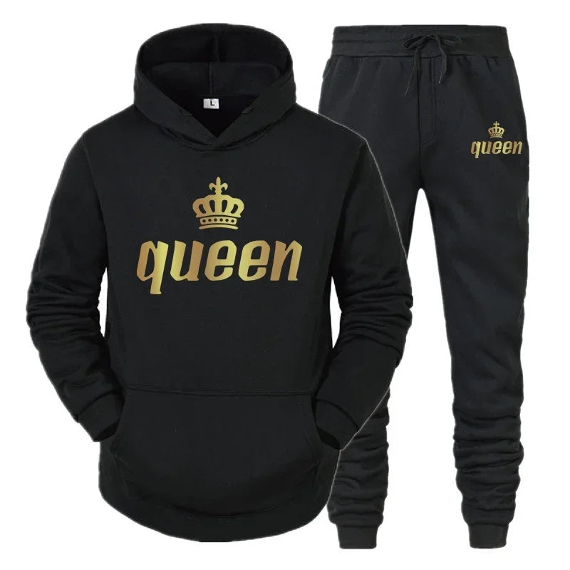 King  Queen Couple Tracksuit Hoodie Jogger Set - IRON GODDESS