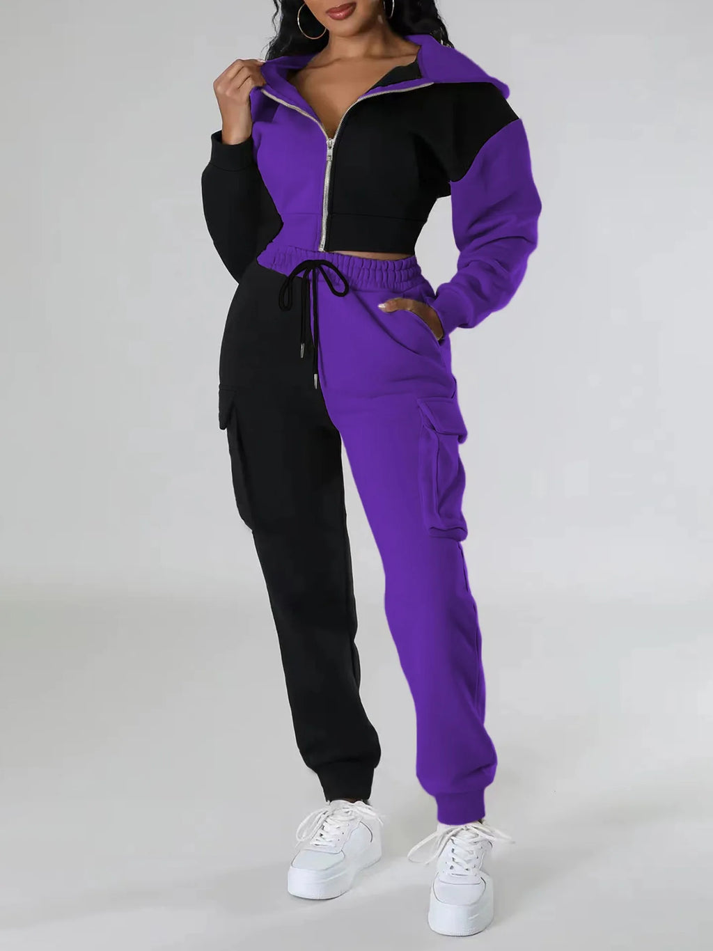 Womens Autumn Winter Hoodie  Cargo Pant Matching Set - IRON GODDESS