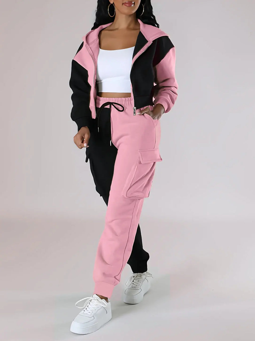 Womens Autumn Winter Hoodie  Cargo Pant Matching Set - IRON GODDESS