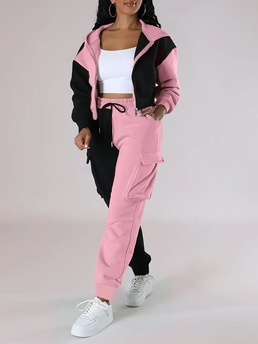 Womens Autumn Winter Hoodie  Cargo Pant Matching Set - IRON GODDESS